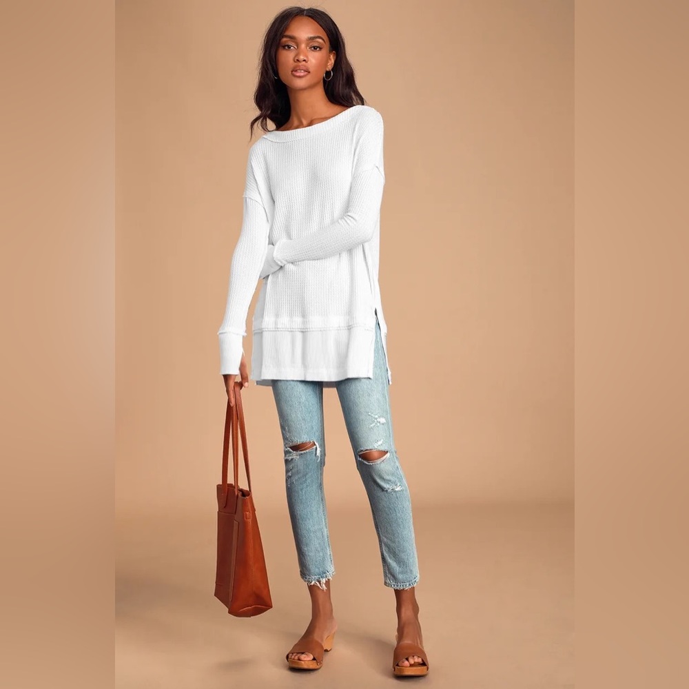 New Free People North Shore Painted White Thermal Top Size XS